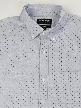 Bonobos Short Size Large Stretch Standard Fit Gray Burgundy Polka Dot Mens Shirt